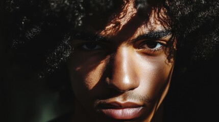 close up portrait of a young man with afro hair