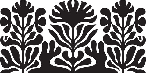 Obraz premium groovy floral botanical black background in trendy naive retro hippie 60s 70s style | Groovy abstract flower posters | Floral doodle patterns | silhouette abstract wavy flower | Vector in simple
