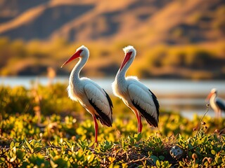 "Huallatas Storks at Huacarpay Lagoon
