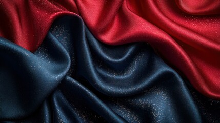 Fototapeta premium Red and blue silk drapery folds background texture