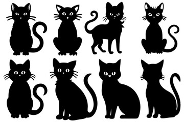 Cat Silhouette Bundle  Set of 9 Different Cat Poses