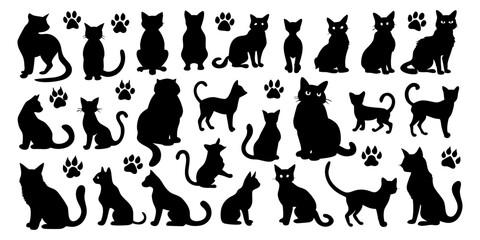 Cat Silhouette Bundle  Set of 50 Different Cat Poses