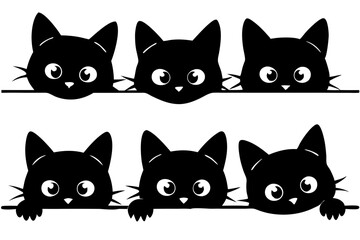 Black Cat Silhouette  Set of Cats Looking Out of the Corner