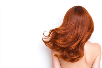 Fototapeta premium Close-up of red wavy hair, silky smooth texture, isolated on white background, vibrant hairstyle, elegant composition, haircare and fashion concept, beauty studio photography