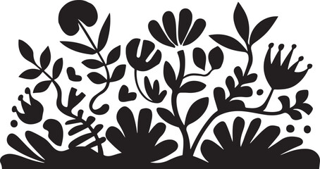 groovy floral botanical black background in trendy naive retro hippie 60s 70s style | Groovy abstract flower posters | Floral doodle patterns | silhouette abstract wavy flower | Vector in simple