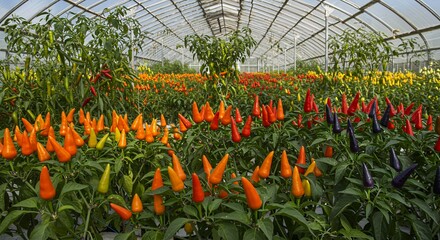 Vibrant Colorful Chili Peppers Greenhouse Harvest