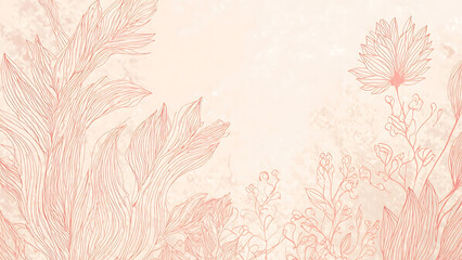 Floral Line Art Design or Rose Gold Botanical Illustration