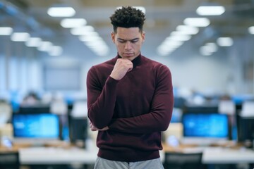 Naklejka premium Thoughtful Young African Male Modern Office - Workplace Motivation