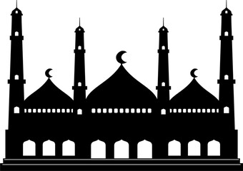 Islamic Mosque Silhouette Vector Illustration – Isolated on White Background – Ideal for Icons, Logos, Symbols, Templates, Mockups, Banners, Posters, Signs, and Backgrounds