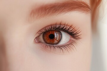 Obraz premium Macro shot of a womana??s rich auburn eye, emphasizing the deep, reddish-brown iris and fine-textured sclera, captured in ultra HD