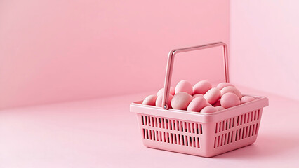 Pink Basket with Eggs or Easter Basket Decor