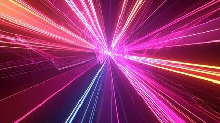 Abstract Neon Light Speed Tunnel Digital Art