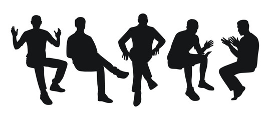 Men sitting and discussing, black silhouette of people