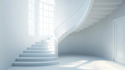 Obraz premium abstract white basement stairway to the day light 3d render illustration