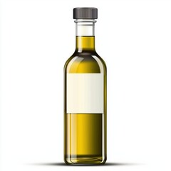 Glass bottle of olive oil mockup with a blank label area, centered on a clean white background