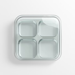 Glass meal prep container mockup with three compartments, placed on a bright white background