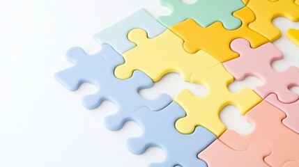 Obraz premium Pastel Jigsaw Puzzle Pieces on White Background