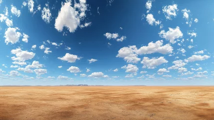 Fotobehang Arid desert landscape with blue sky and clouds 360 panorama vr environment map. 3D Illustration © Nari