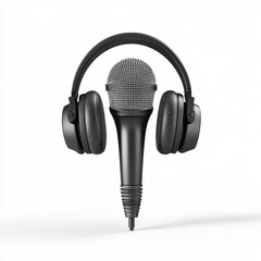 Headset microphone used by a speaker at a business conference, isolated on a clean white background