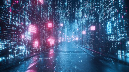 Fototapeta premium Digital Highway Neon Cityscape Data Stream