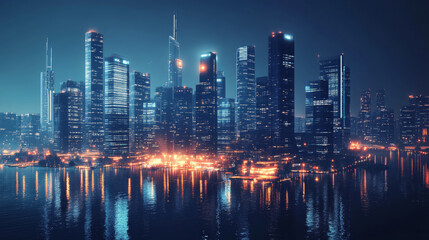 Fototapeta premium abstract dark modern futuristic city concrete building light technlogy basement design 3d background illustration rendering