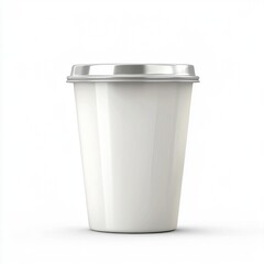 Plastic yogurt cup mockup with a blank foil lid, placed on a bright white background