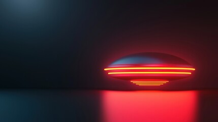 Obraz premium A sleek, futuristic flying saucer hovers against a dark background, illuminated by vibrant red and blue lights, creating a mysterious sci-fi atmosphere.