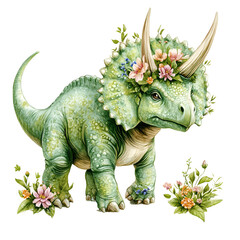 Fototapeta premium Spring Dinosaur Clipart - Cute Vector Illustration