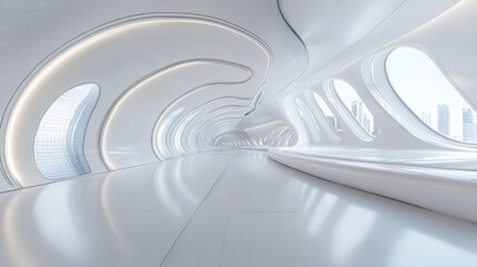 Obraz premium futuristic abstract white technology concept science fiction design building interior 3d render illustation hdr vr style