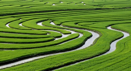 Stunning Aerial View of Lush Green Rice Terraces