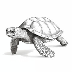 Turtle, black and white sketch, no people, ai