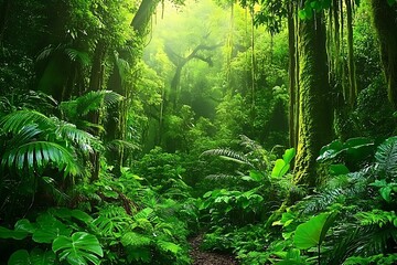 Serene Lush Green Tropical Forest