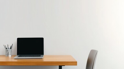 Minimalist Home Workspace with Laptop on Wooden Desk