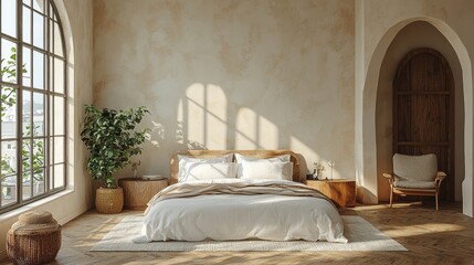 Cozy modern bedroom with natural light and minimalist design accents