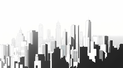 Fototapeta premium Monochrome cityscape illustration, skyscrapers, urban skyline. Shaded Horizon. Illustration