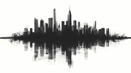 Fototapeta premium Monochrome cityscape silhouette reflected in water. Shaded Horizon. Illustration