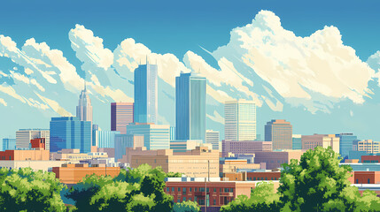 Obraz premium Tulsa oklahoma city skyline view a summer day. Shaded Horizon. Illustration
