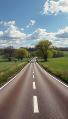 Fototapeta premium asphalt road panorama in countryside on sunny spring day, pop-art, with white tones