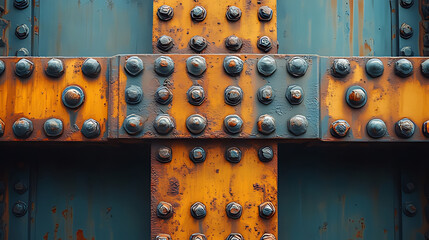Rusty bridge rivets, industrial texture, close-up, urban background, design