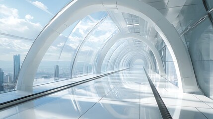 Obraz premium Futuristic Elevated Walkway With City Skyline View