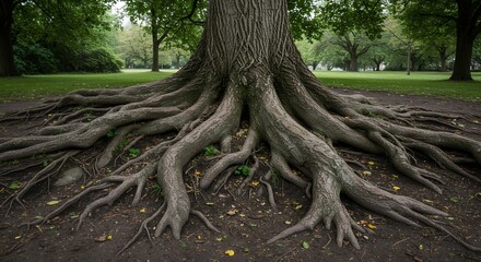 Massive Tree Roots in Park Landscape Photography