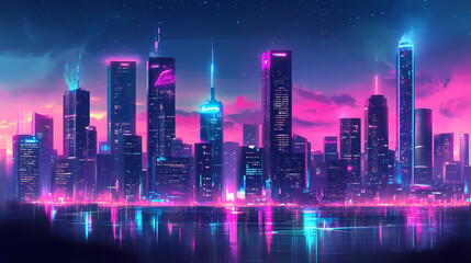 Fototapeta premium futuristic vibrant cityscape skyline