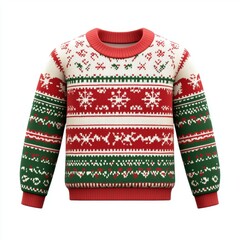 Christmas-themed sweater with festive holiday patterns, centered on a clean white background