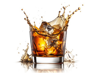 whiskey with ice isolated on white background. Transparent PNG