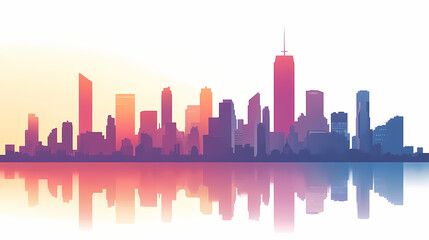 Naklejka premium A simple, flat design of a city skyline on a white background, using clean, bold shapes with no shading or intricate details. Shaded Horizon. Illustration