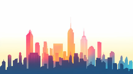 A simple, flat design of a city skyline on a white background, using clean, bold shapes with no shading or intricate details. Shaded Horizon. Illustration