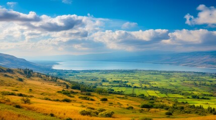 Panoramic View of Galilee and its Stunning Landscape from Mount of Beatitudes, Israel