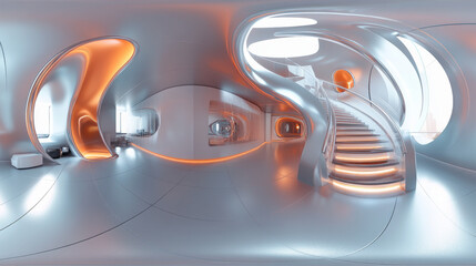 360 degree full panorama environment map of modern luxury silver white design background with floor 3d render illustration hdri hdr vr virtual reality