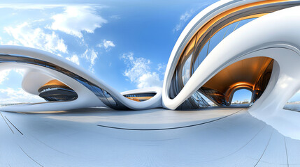 Obraz premium Full 360 equirectangular spherical panorama view of modern futuristic technology building architecture 3d rendering illustration