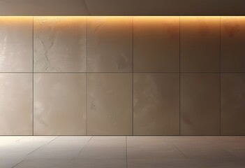 Minimalist interior design featuring smooth beige walls and subtle lighting in a modern space
